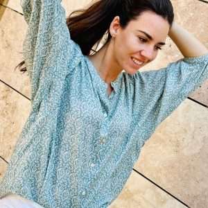 Camisa Eclair Flores Turquesa