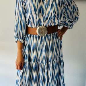 Falda Charlota Ikat Azul-Blanco