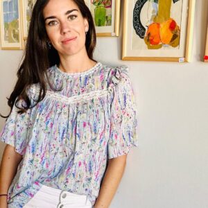 Blusa Boho Manga Corta Azul